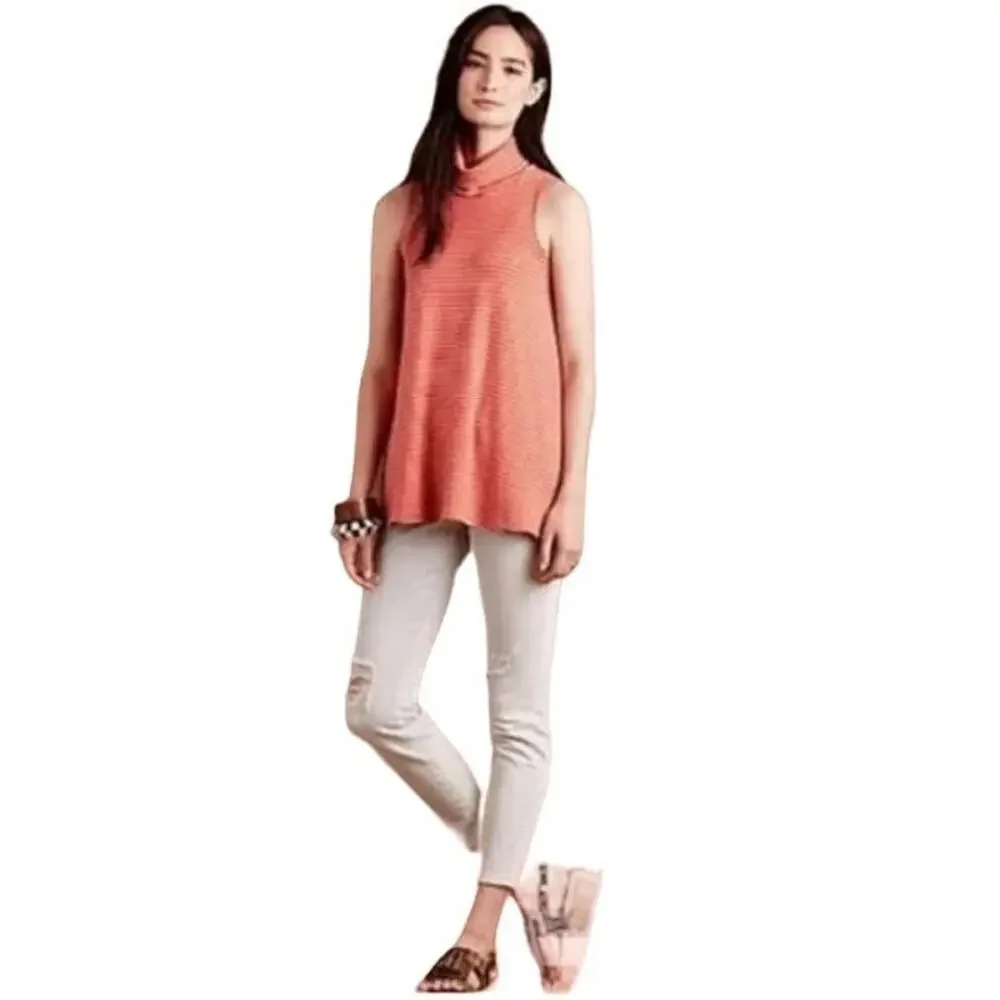 Anthropologie Puella Striped Mock Neck Ribbed Tunic Top, Made in USA, Size Small - Picture 1 of 9
